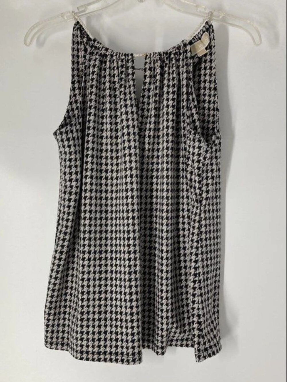 Michael Kors Womens Black White Houndstooth Print Sleeveless Blouse Top Size S